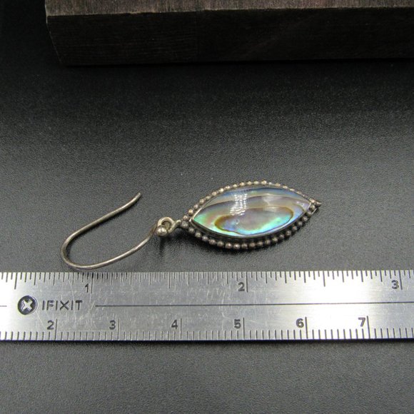 Sterling Abalone Shell Rustic Inlay Earrings - Picture 4 of 5